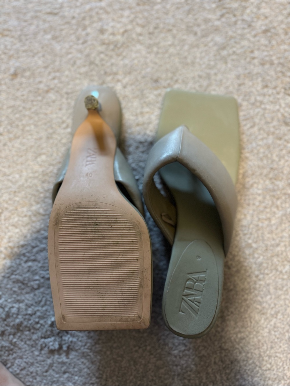 Zara Padded Olive Green Square-Toe Slide Mules